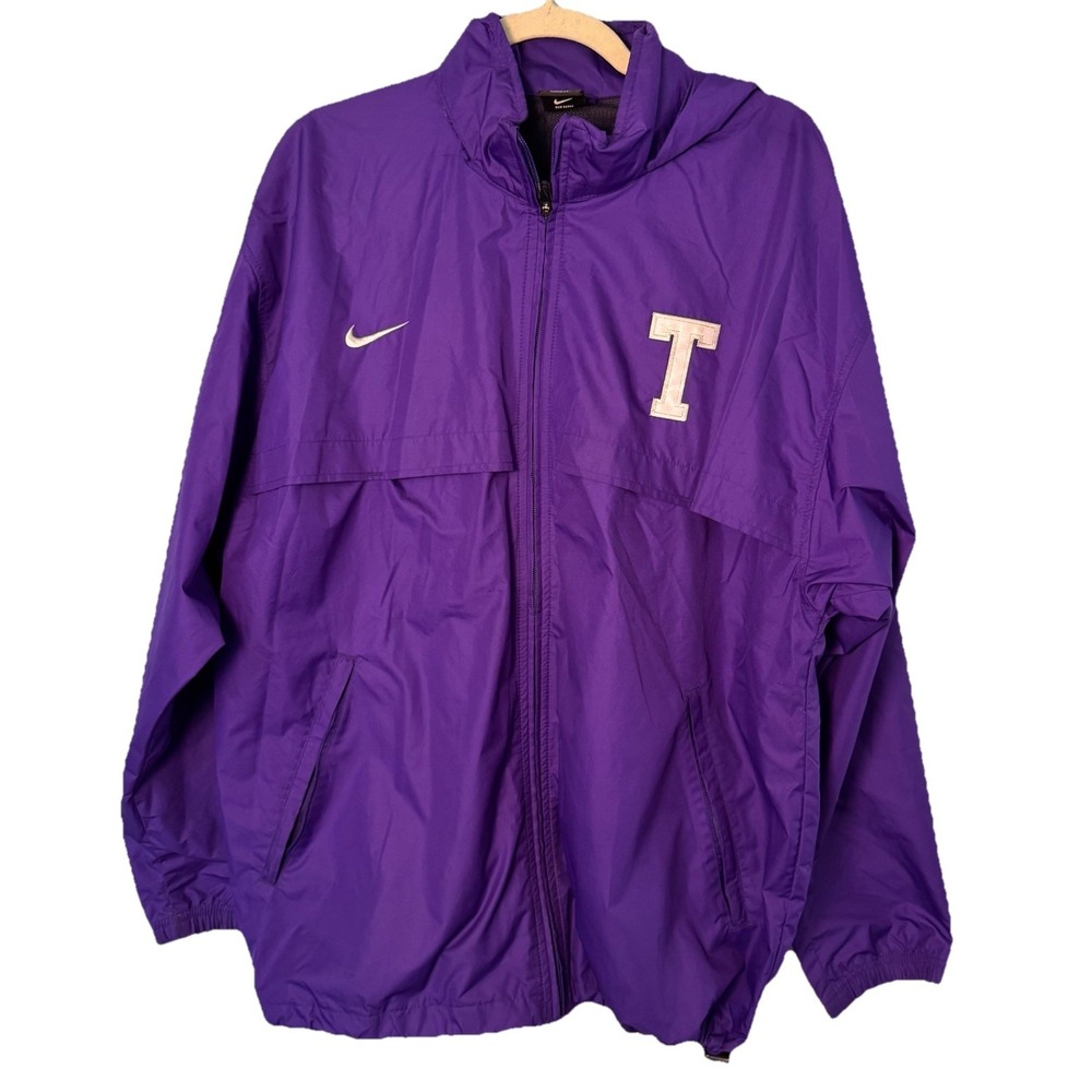VTG Retro Nike TCU Horned Frogs Men's‎ Large Purple Windbreaker Jacket Zip Up